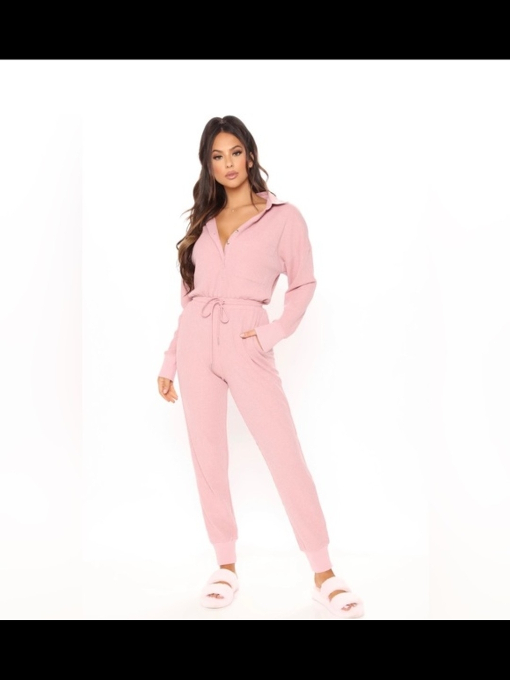 Fashion Nova blue Waffle Drawstring Jumpsuit
